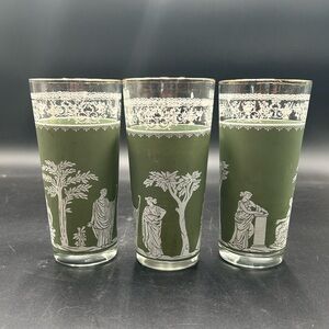 Jeannette Hellenic MCM green glass tumblers